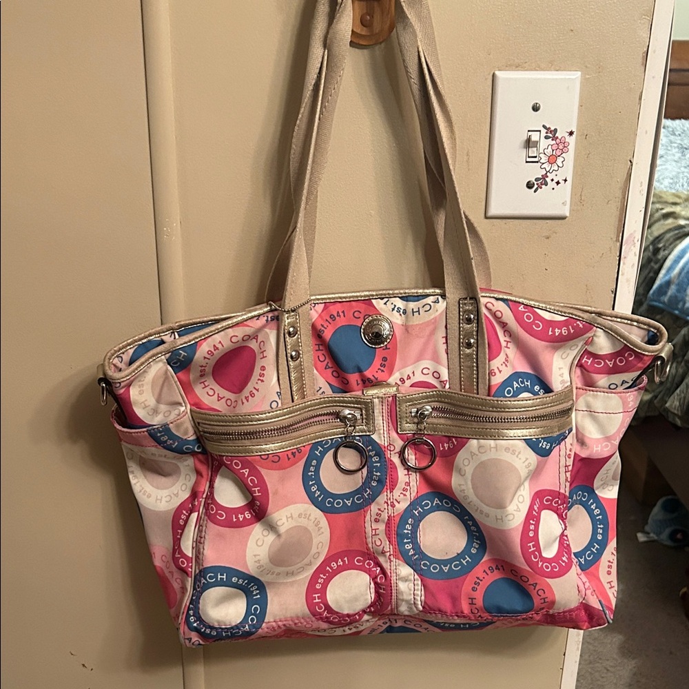 Coach Pink and Blue Patterned Tote